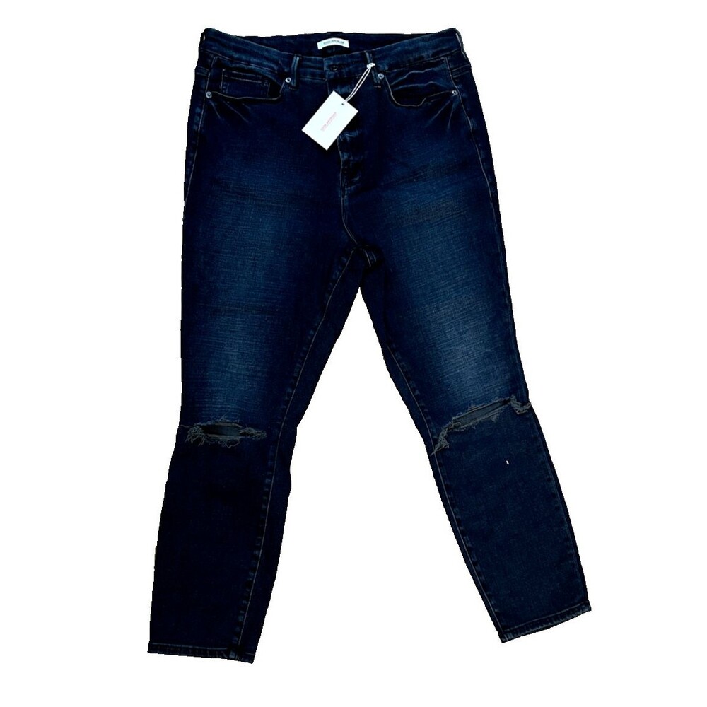 Good American Good Waist Crop Jeans Women's  Sz 18 Distressed Ripped Dark Blue